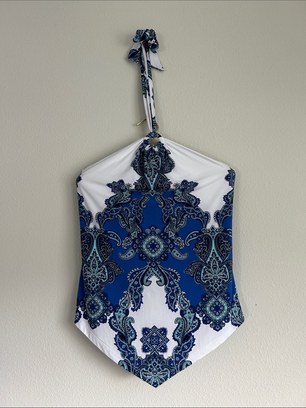 INC International Concepts Blue and White Paisley Halter Summer Top